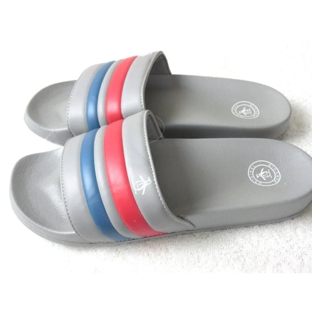 Original Penguin Men's Earle Slide Sandal Grey Red Blue NWT Classic Ships Free